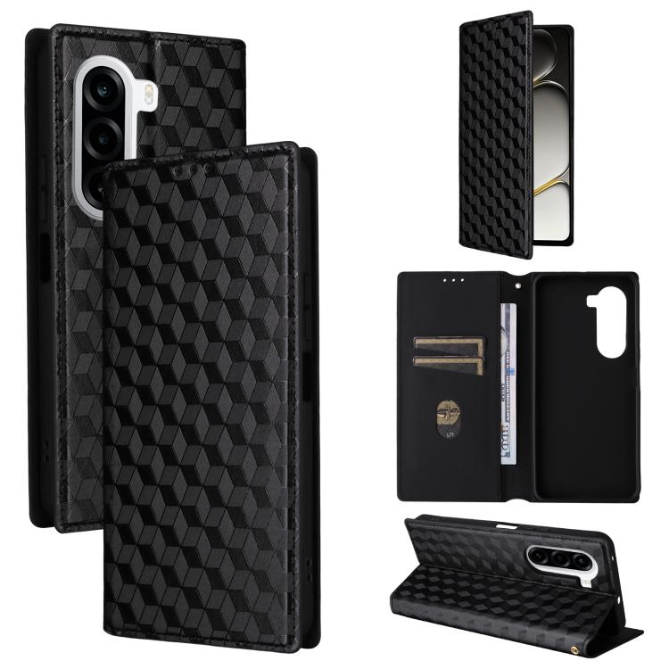 For OnePlus Nord CE6 Lite / Turbo 6X Cubic Grid Texture Flip Leather Phone Case(Black)