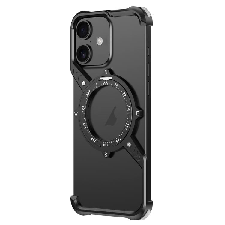 

For iPhone 16 S Shaped 360 Holder Airbag Frameless MagSafe Metal Phone Case(Black)
