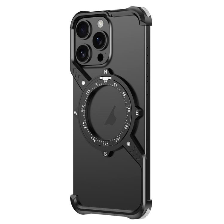 

For iPhone 13 Pro Max S Shaped 360 Holder Airbag Frameless MagSafe Metal Phone Case(Black)