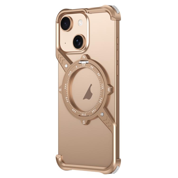 

For iPhone 13 S Shaped 360 Holder Airbag Frameless MagSafe Metal Phone Case(Desert Gold)