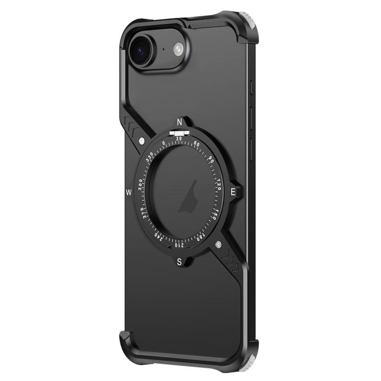 

For iPhone 16e S Shaped 360 Holder Airbag Frameless MagSafe Metal Phone Case(Black)
