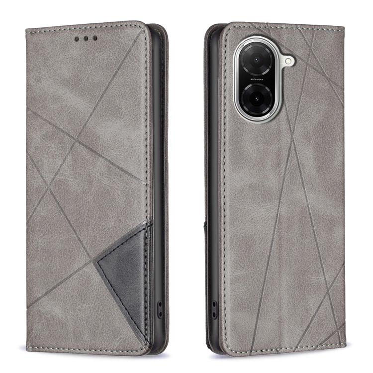 

For Xiaomi Poco C71 Rhombus Texture Magnetic Leather Phone Case(Grey)