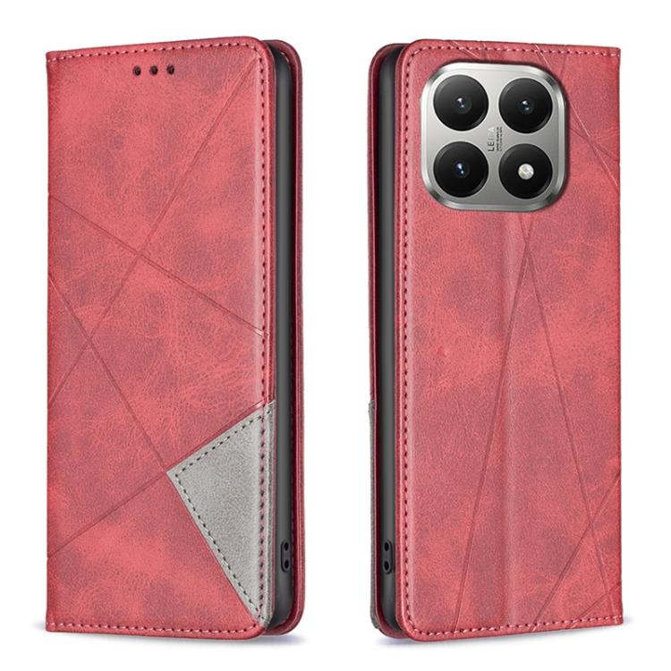 

For Xiaomi 15T 5G Rhombus Texture Magnetic Leather Phone Case(Red)