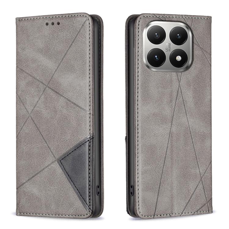 

For Xiaomi 15T 5G Rhombus Texture Magnetic Leather Phone Case(Grey)