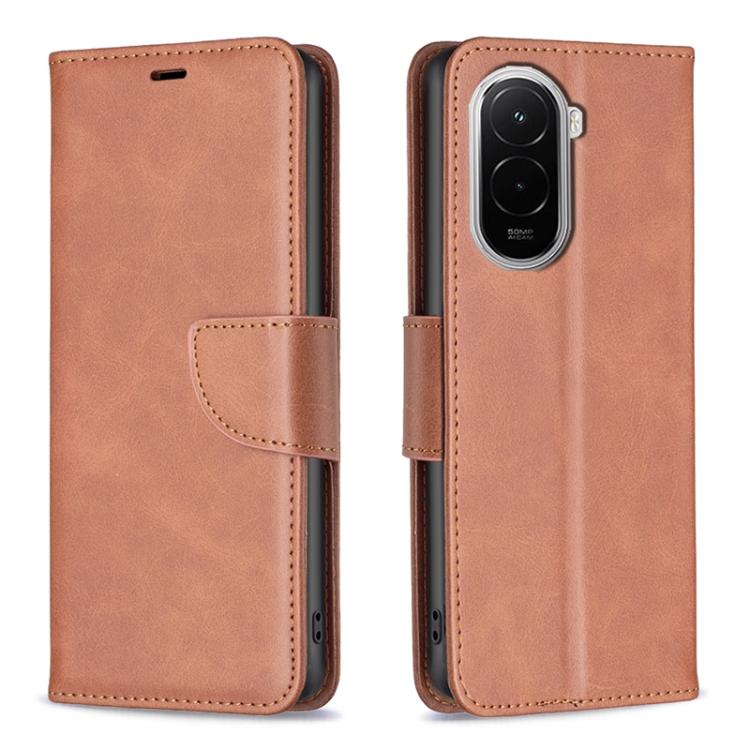 

For Xiaomi Poco M7 4G 169mm Lambskin Texture Pure Color Flip Leather Phone Case(Brown)