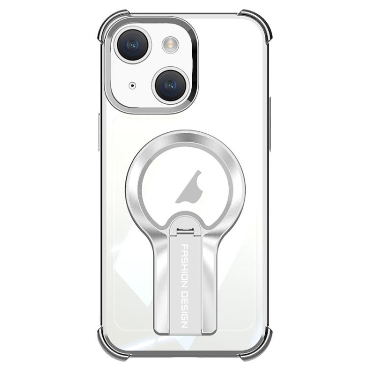 

For iPhone 15 Plus Shockproof Electroplating MagSafe Holder Phone Case(Silver)