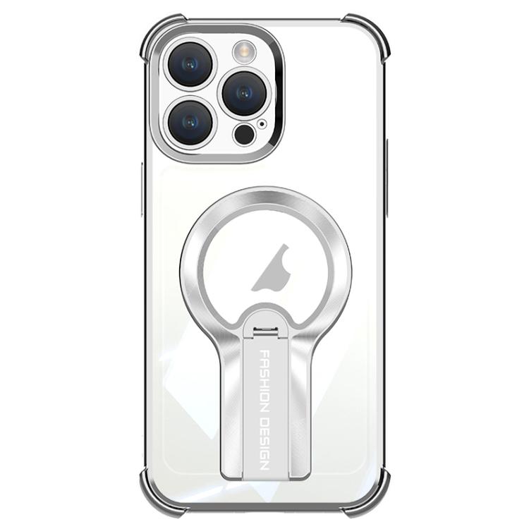 

For iPhone 13 Pro Shockproof Electroplating MagSafe Holder Phone Case(Silver)