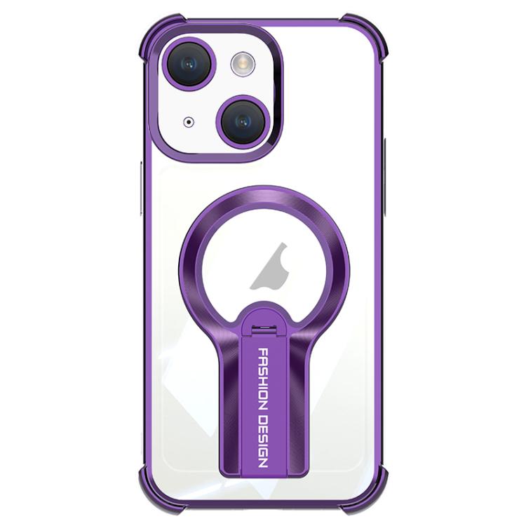 

For iPhone 13 Shockproof Electroplating MagSafe Holder Phone Case(Purple)