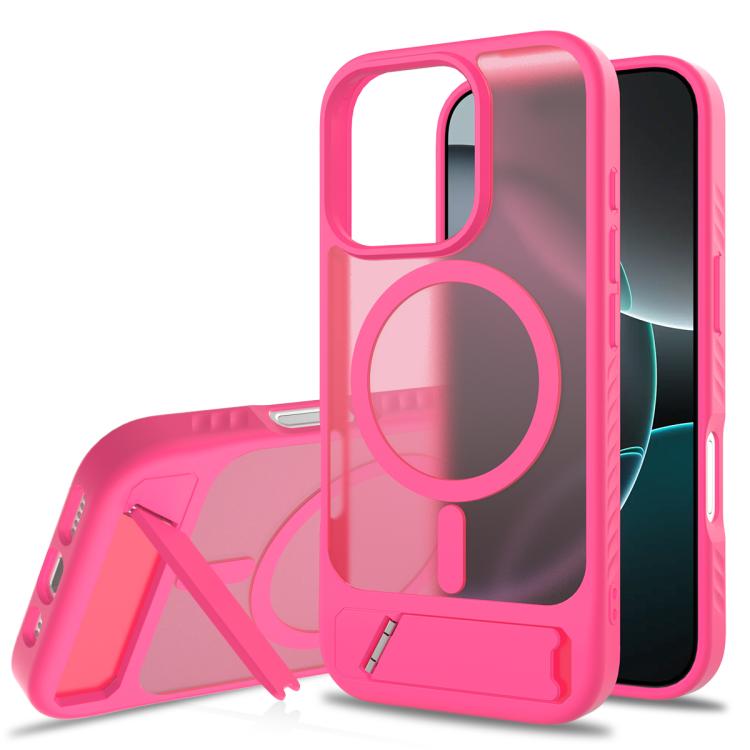 

For iPhone 16 Pro Max Frosted Holder PC Hybrid TPU MagSafe Phone Case(Rose Red)