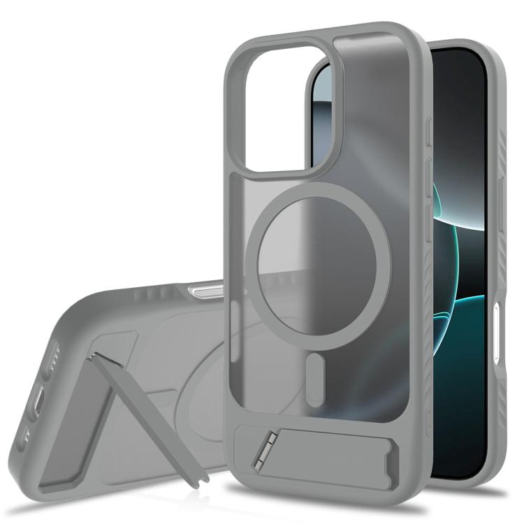 

For iPhone 16 Pro Frosted Holder PC Hybrid TPU MagSafe Phone Case(Dark Grey)