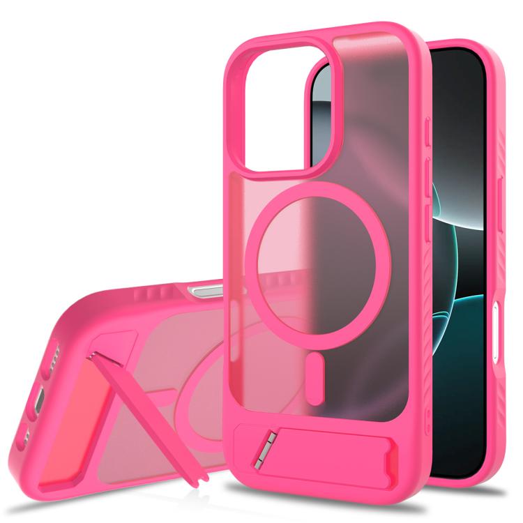 

For iPhone 16 Pro Frosted Holder PC Hybrid TPU MagSafe Phone Case(Rose Red)