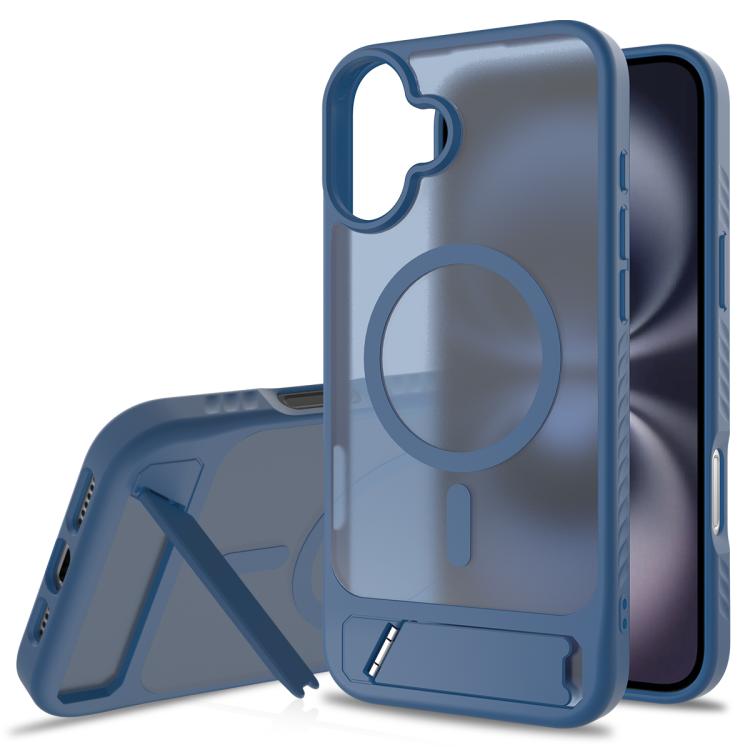 

For iPhone 16 Plus Frosted Holder PC Hybrid TPU MagSafe Phone Case(Royal Blue)