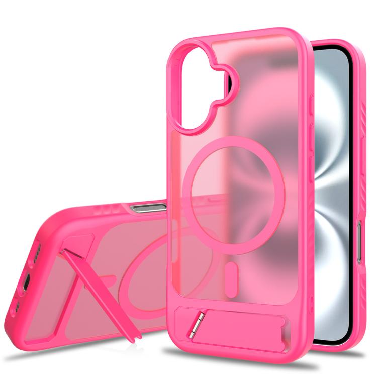 

For iPhone 16 Frosted Holder PC Hybrid TPU MagSafe Phone Case(Rose Red)