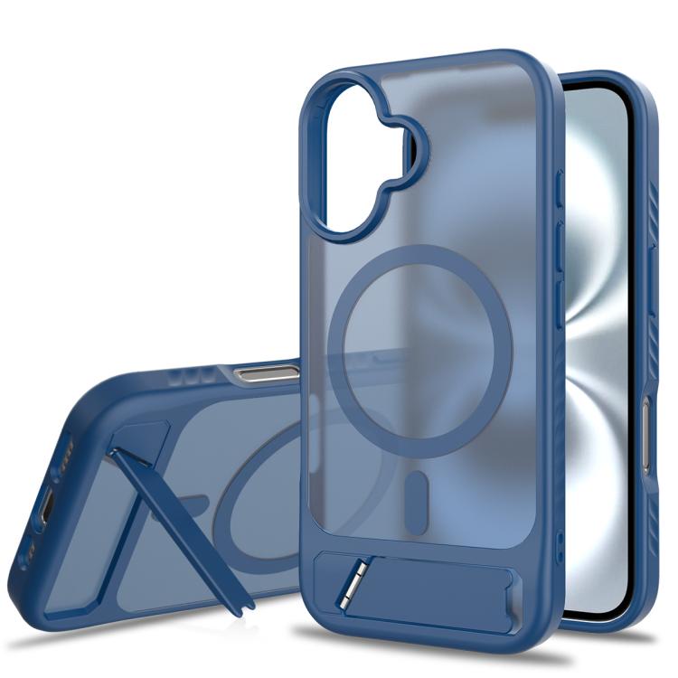 

For iPhone 16 Frosted Holder PC Hybrid TPU MagSafe Phone Case(Royal Blue)