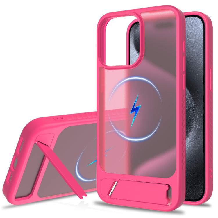 

For iPhone 15 Pro Frosted Holder PC Hybrid TPU MagSafe Phone Case(Rose Red)