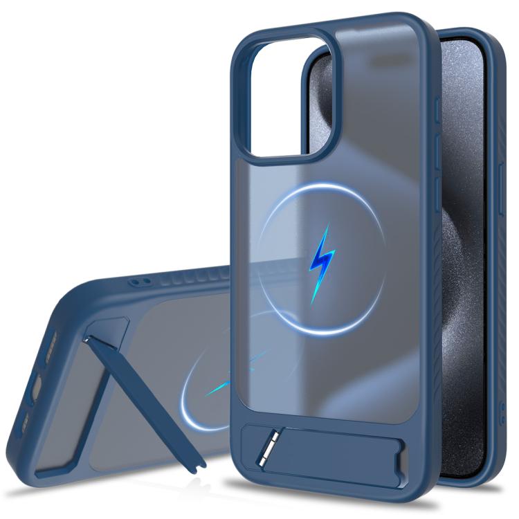 

For iPhone 15 Pro Frosted Holder PC Hybrid TPU MagSafe Phone Case(Royal Blue)