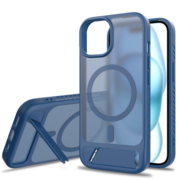 

For iPhone 15 Frosted Holder PC Hybrid TPU MagSafe Phone Case(Royal Blue)