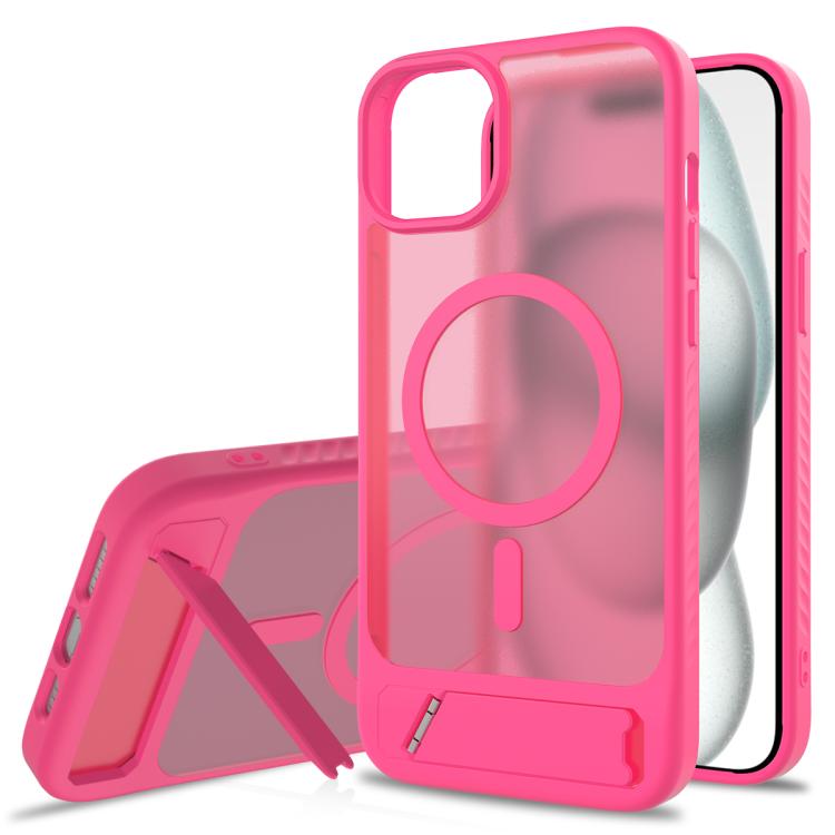 

For iPhone 14 Plus Frosted Holder PC Hybrid TPU MagSafe Phone Case(Rose Red)