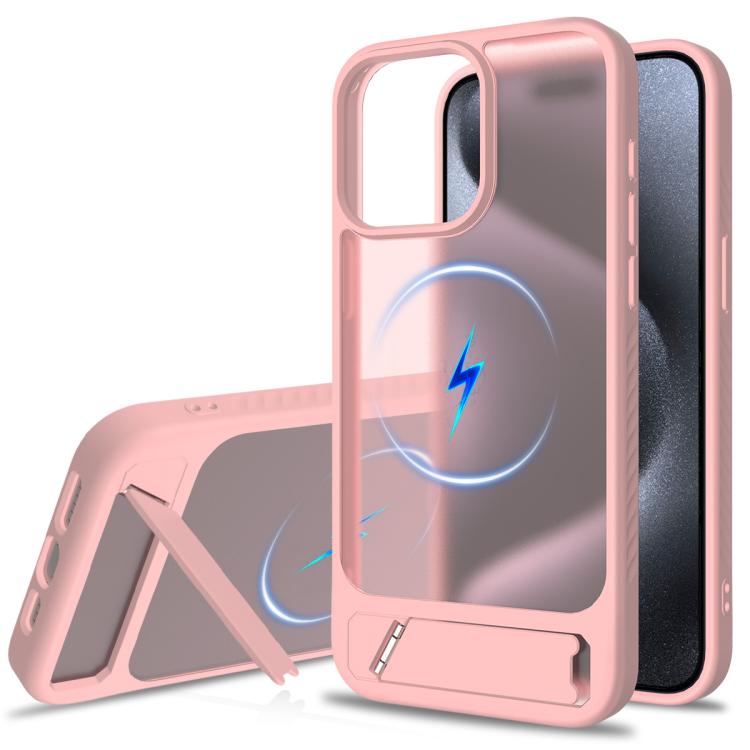 

For iPhone 14 Pro Frosted Holder PC Hybrid TPU MagSafe Phone Case(Pink)