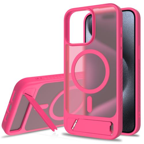 

For iPhone 14 Pro Max Frosted Holder PC Hybrid TPU MagSafe Phone Case(Rose Red)