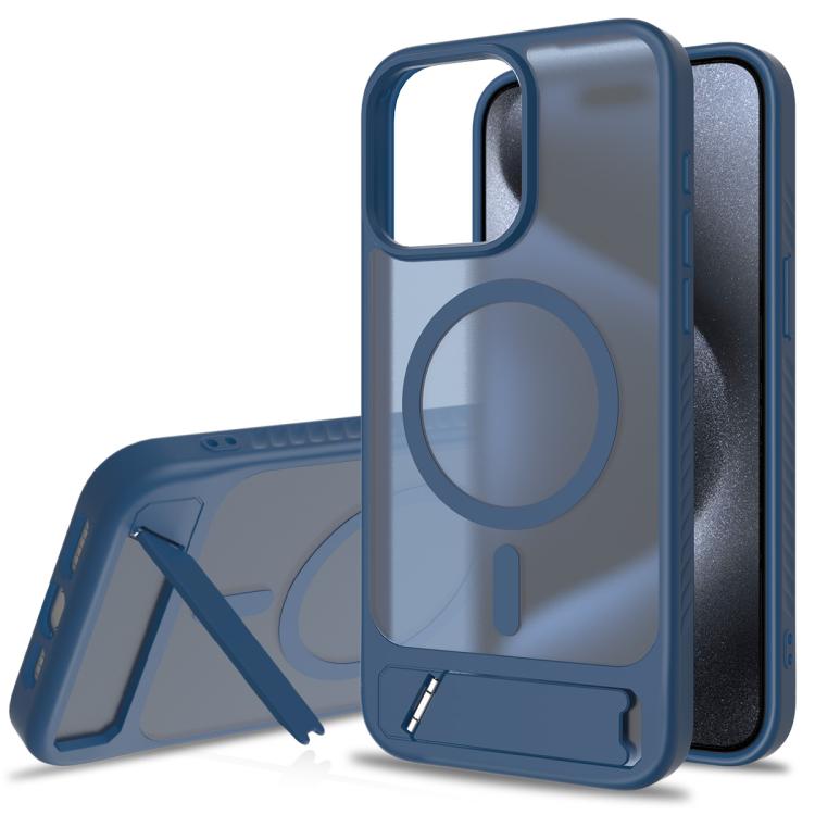 

For iPhone 14 Pro Max Frosted Holder PC Hybrid TPU MagSafe Phone Case(Royal Blue)
