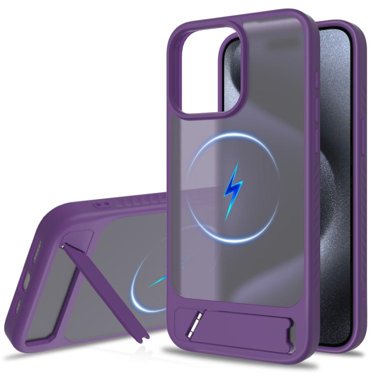 

For iPhone 13 Pro Frosted Holder PC Hybrid TPU MagSafe Phone Case(Purple)