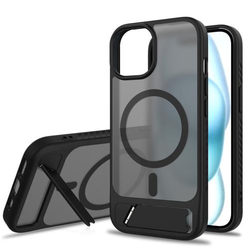 

For iPhone 13 Frosted Holder PC Hybrid TPU MagSafe Phone Case(Black)
