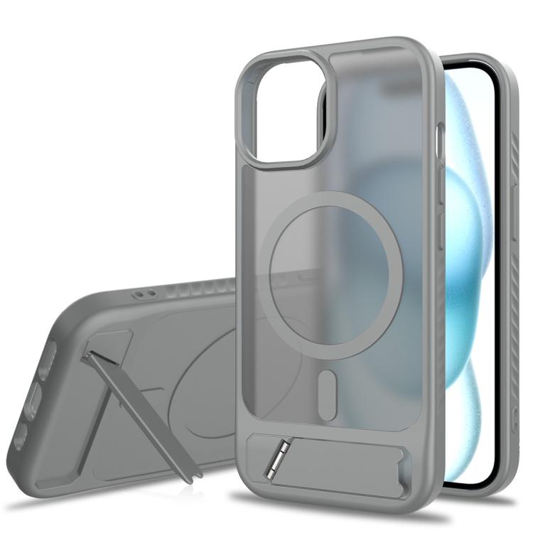 

For iPhone 12 Pro Frosted Holder PC Hybrid TPU MagSafe Phone Case(Dark Grey)