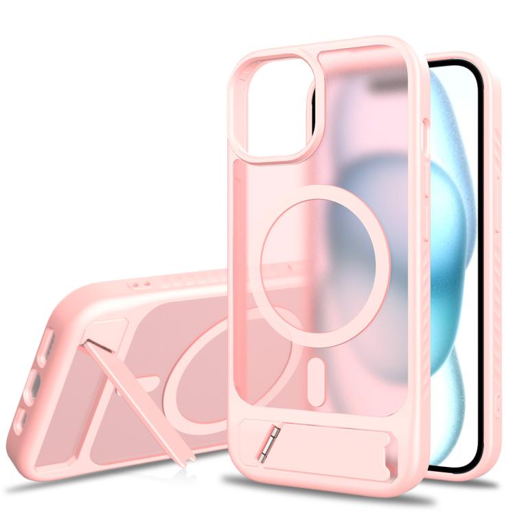 

For iPhone 12 Pro Frosted Holder PC Hybrid TPU MagSafe Phone Case(Pink)