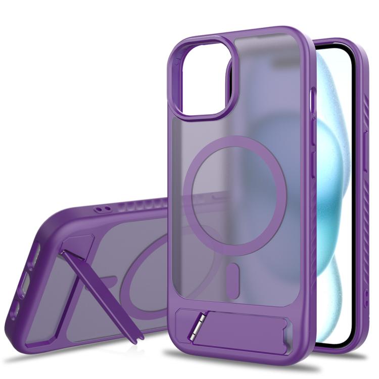

For iPhone 12 Pro Frosted Holder PC Hybrid TPU MagSafe Phone Case(Purple)