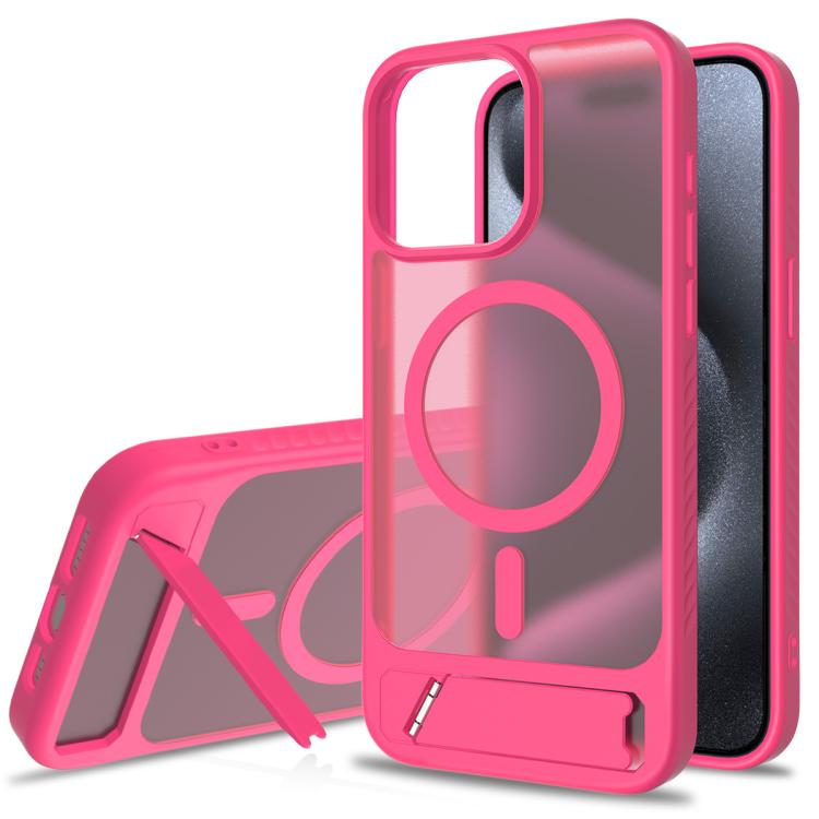 

For iPhone 12 Pro Max Frosted Holder PC Hybrid TPU MagSafe Phone Case(Rose Red)