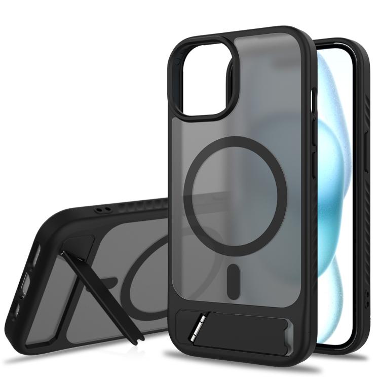 

For iPhone 12 Frosted Holder PC Hybrid TPU MagSafe Phone Case(Black)