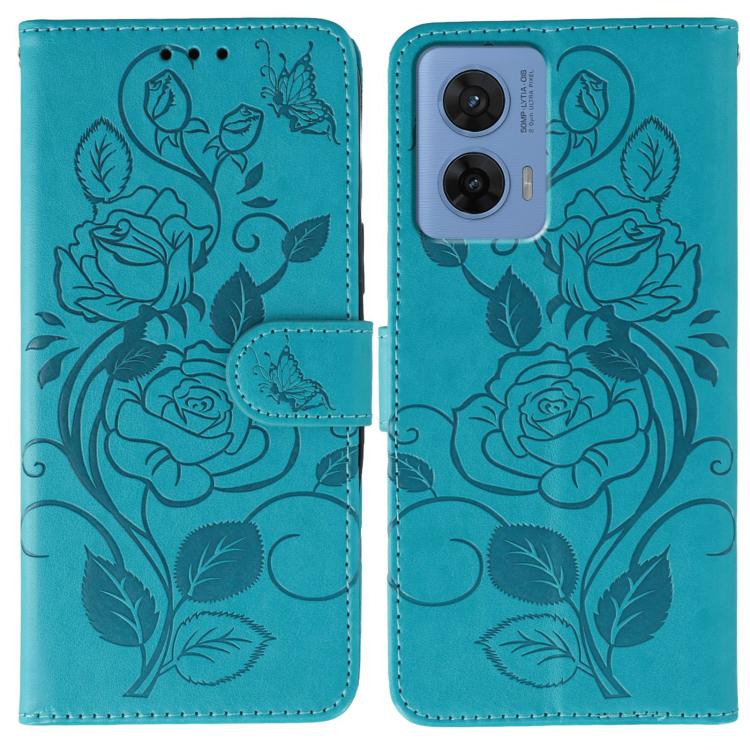 

For Motorola G96 5G Rose Butterfly Embossed Leather Phone Case(Blue)