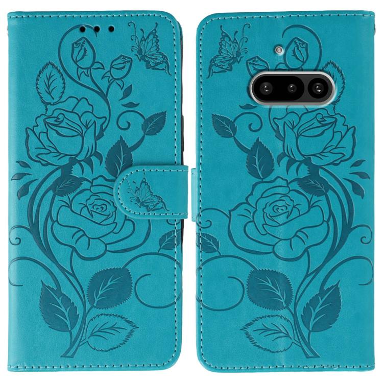 

For Nothing Phone 3a Rose Butterfly Embossed Leather Phone Case(Blue)