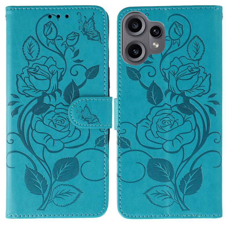 

For Nothing CMF Phone 2 Pro Rose Butterfly Embossed Leather Phone Case(Blue)