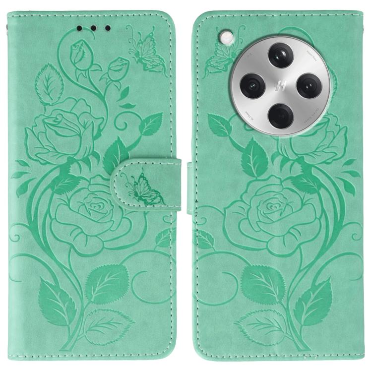 

For OPPO Find X8 Rose Butterfly Embossed Leather Phone Case(Green)