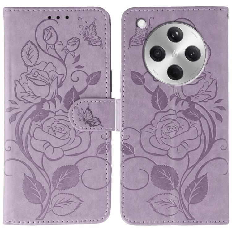 

For OPPO Find X8 Rose Butterfly Embossed Leather Phone Case(Purple)