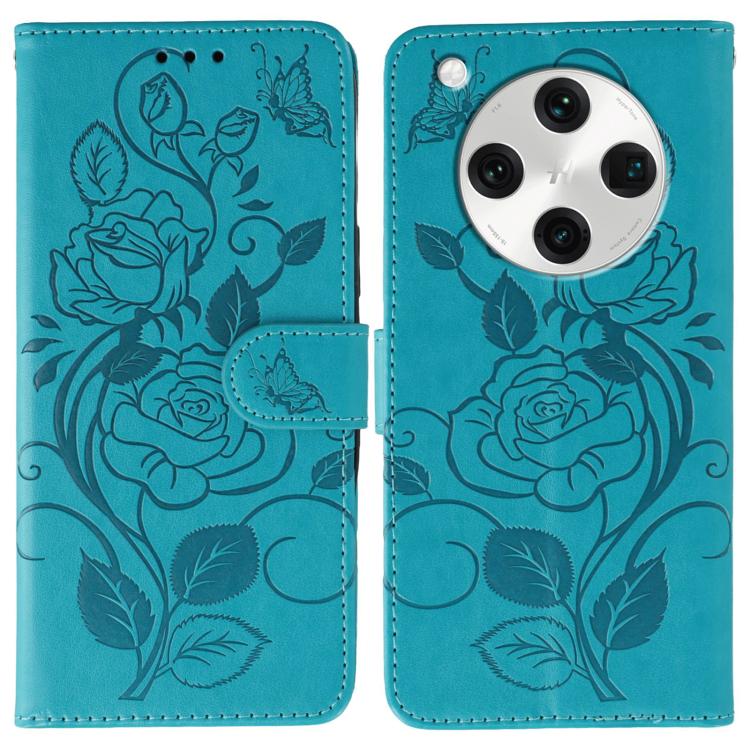 

For OPPO Find X8 Pro Rose Butterfly Embossed Leather Phone Case(Blue)