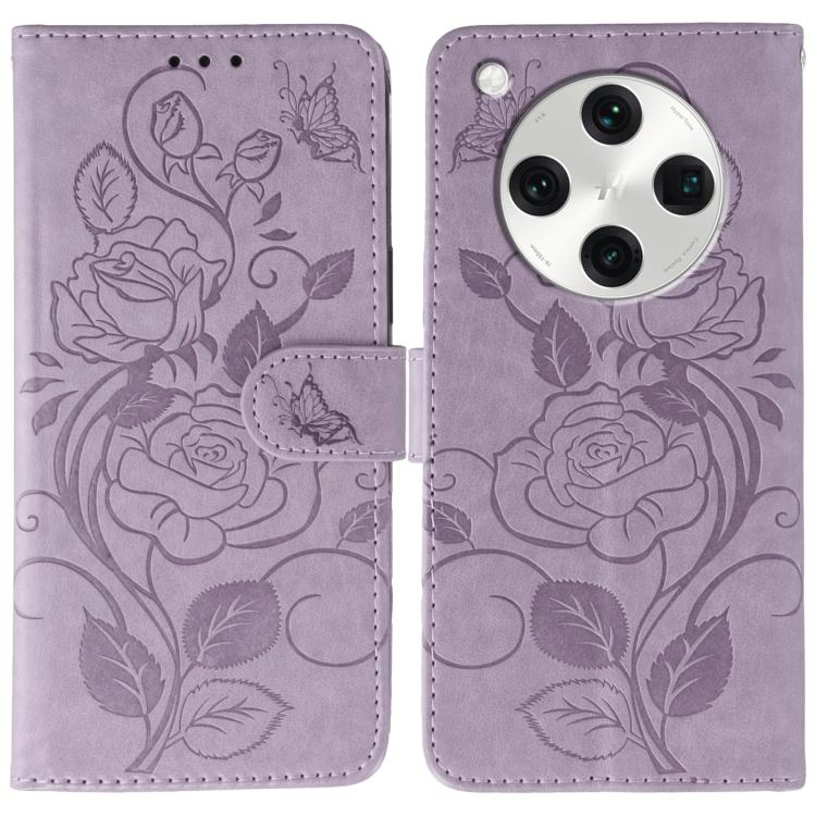 

For OPPO Find X8 Pro Rose Butterfly Embossed Leather Phone Case(Purple)