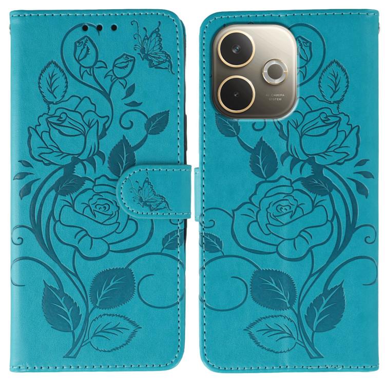 

For OPPO A5 Pro 5G Global Rose Butterfly Embossed Leather Phone Case(Blue)