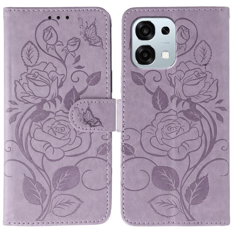 

For OPPO A6 Pro 5G Rose Butterfly Embossed Leather Phone Case(Purple)