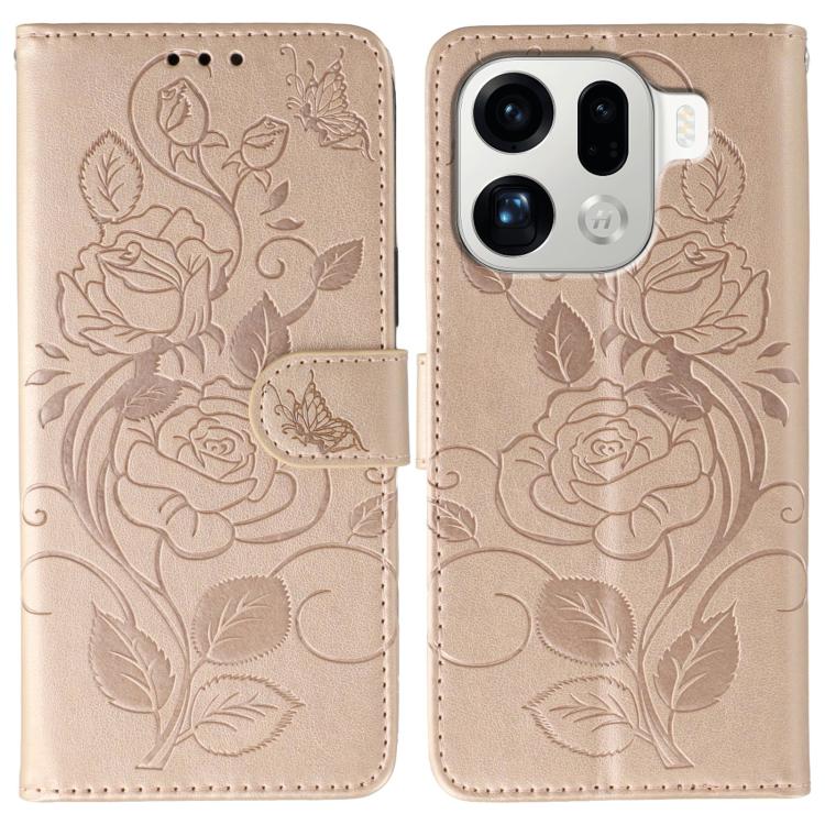 

For OPPO Find X9 Pro Rose Butterfly Embossed Leather Phone Case(Rose Gold)