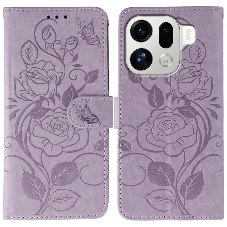 

For OPPO Find X9 Pro Rose Butterfly Embossed Leather Phone Case(Purple)