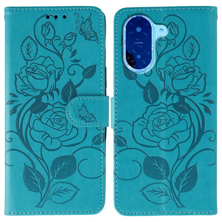 

For Redmi A5 4G 171.7mm Rose Butterfly Embossed Leather Phone Case(Blue)