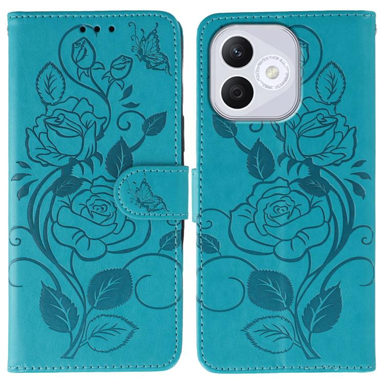 

For Honor 400 Lite Global Rose Butterfly Embossed Leather Phone Case(Blue)