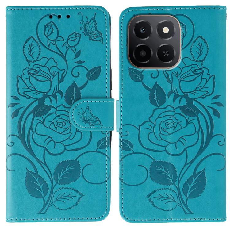 

For Honor X6c 4G Rose Butterfly Embossed Leather Phone Case(Blue)