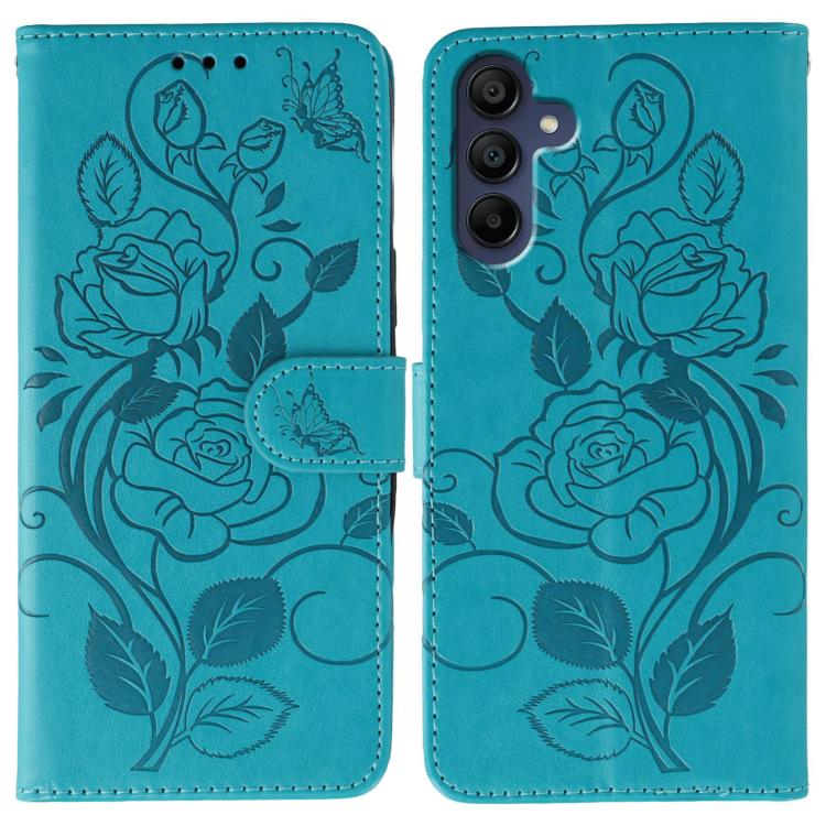 

For Samsung Galaxy A16 4G / 5G Rose Butterfly Embossed Leather Phone Case(Blue)