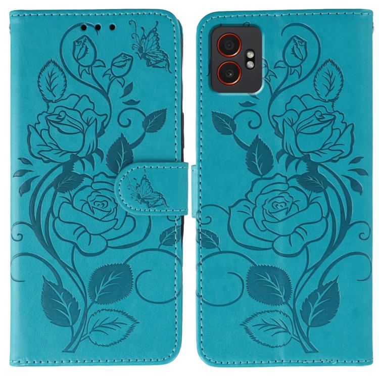 

For Samsung Galaxy XCover7 Pro Rose Butterfly Embossed Leather Phone Case(Blue)