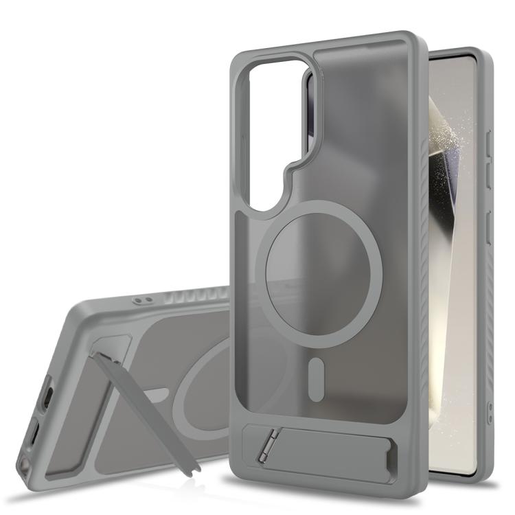 

For Samsung Galaxy S25 Ultra 5G Frosted Holder PC Hybrid TPU MagSafe Phone Case(Dark Grey)