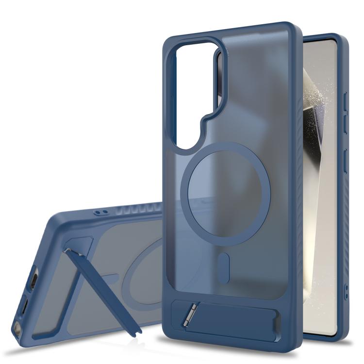 

For Samsung Galaxy S25 Ultra 5G Frosted Holder PC Hybrid TPU MagSafe Phone Case(Royal Blue)